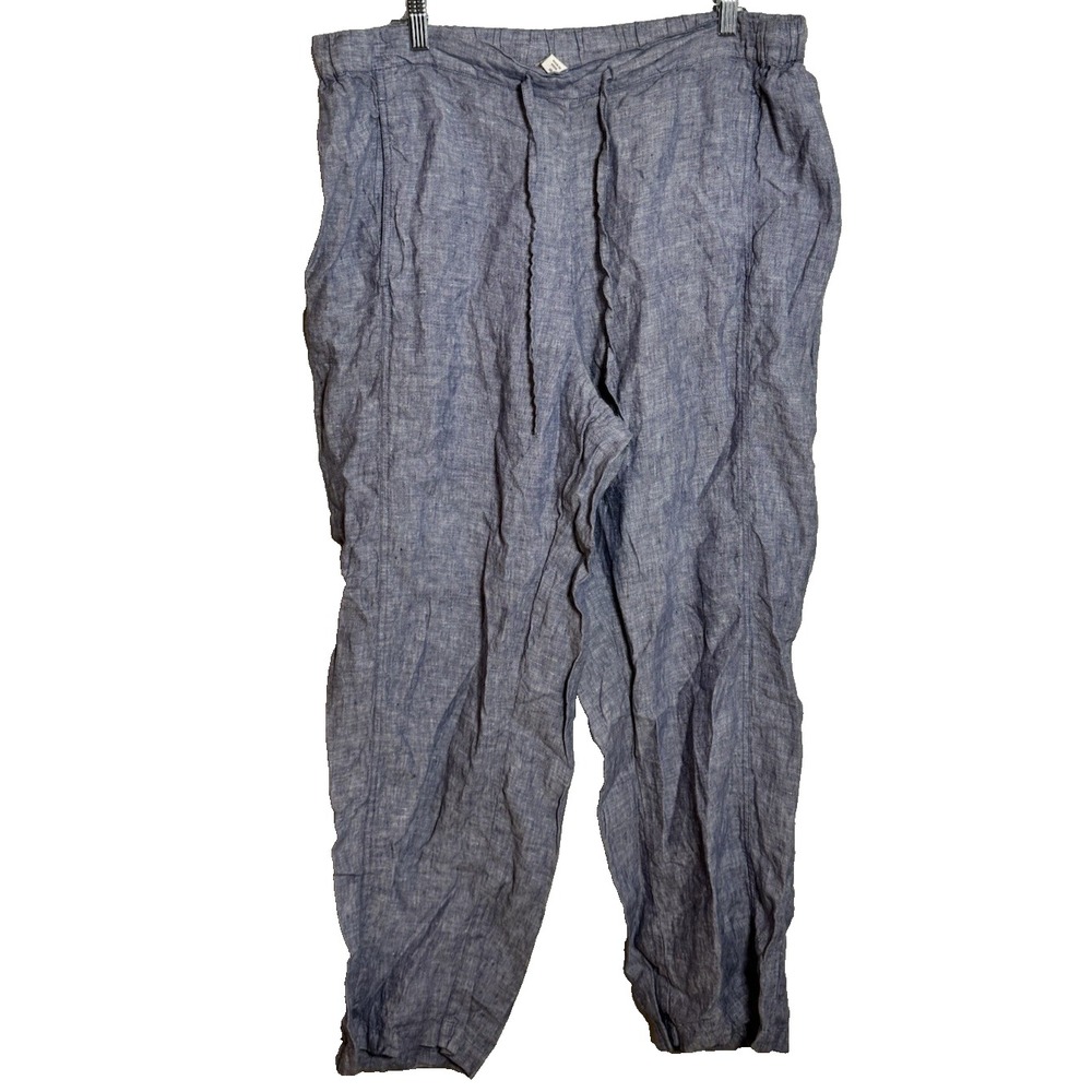 Coldwater Creek Blue 100% Linen Pull On Tapered Pants Plus Size 18 Cotton Lined